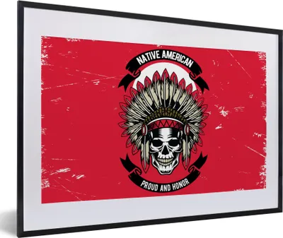 Produktbild von MuchoWow® MuchoWow® Gerahmtes Poster Schädel - Indianerkopf - Vintage - Zeichnung 60x40 cm - Poster mit zchwarzem Bilderrahmen - Schlafzimmer - Plakat in Rahmen - Drucken
