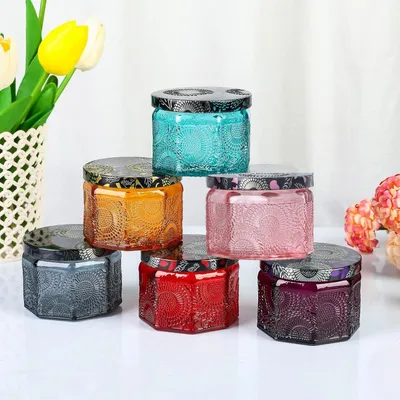 Productafbeelding van Theelichthouders - Set van 6 - Decoratie voor woonkamers - Kleurrijk - Glazen vaasjes