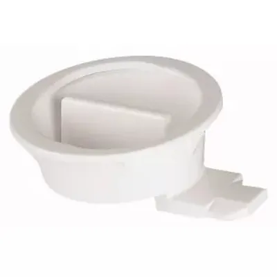 A white plastic latch mechanism against a white background.