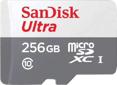 Zdjęcie produktu dla SanDisk Ultra, 256 GB, MicroSDXC, Klasa 10, UHS-I, 100 MB/s, Szary, Biały
