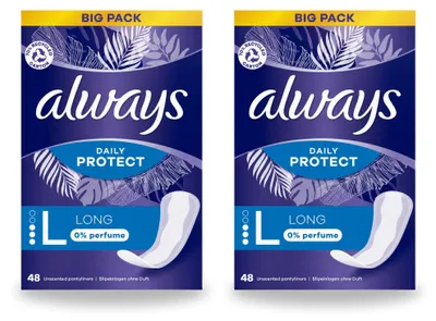 Imagen del producto de 2 unidades de toallas higiénicas diarias Always Daily Protect, sin perfume, pack ahorro