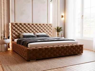 Obrázok produktu pre GrainGold Čalúnená posteľ Astra 180x200 cm - Posteľ 180x200, Čalúnená posteľ s posteľnou skriňou a lamelovým roštom - hnedá (Magic Velvet 2214)