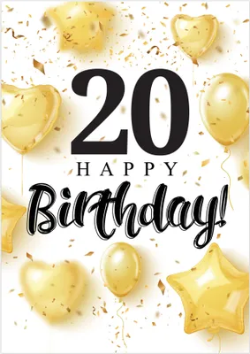Produktbild von Friendly Fox Geburtstagskarte runder Geburtstag - 20. Geburtstag Glückwunschkarte zum Geburtstag - große Happy Birthday Karte inkl. Umschlag - Klappkarte 20 Geburtstag - Ballons & Konfetti