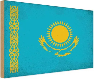 Produktbild von vianmo Holzschild 30x40 cm Kasachstan Kazakhstan Flagge Fahne Wappen