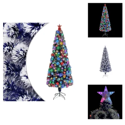 Image de vidaXL Sapin de Noël artificiel avec éclairage 210 cm fibre de verre - Sapins de Noël
