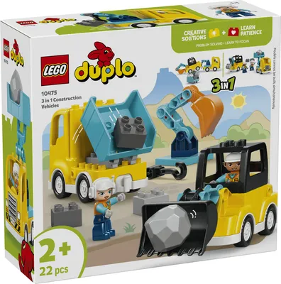 Productafbeelding van LEGO DUPLO 3-in-1 Bouwvoertuigen - Educatief Montessori speelgoed voor peuters, met een vrachtwagen, graafmachine en wiellader - Verjaardagscadeau voor jongens en meisjes vanaf 2 jaar - 10475