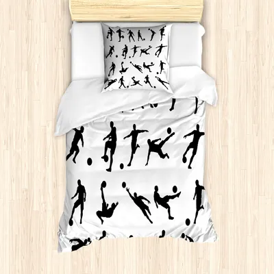 Produktbild von ABAKUHAUS Fußball Mantele, Fußball-Schattenbilder, Milbensicher Allergiker geeignet mit Kissenbezügen, 135 cm x 200 cm - 80 x 80 cm, Schwarz-Weiss