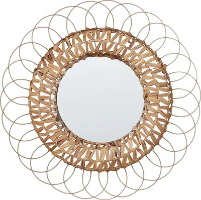 Produktbild von BELIANI Wandspiegel Natürlich Beige ø 67 cm Rund Modernes Design Boho-Stil Hängender Spiegel für Schlafzimmer Wohnzimmer Flur