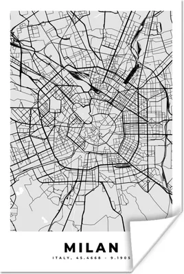 Produktbild von MuchoWow® Poster Mailand - Stadtplan - Schwarz und weiß - Karte 120x180 cm - Kunstposter