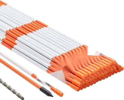 Produktbild von Einfahrtsmarkierungen- 50 Stück- 48 Zoll- 0,4 Zoll Durchmesser- Glasfaserstangen in Orange- Schneepfähle mit reflektierendem Band- 12-Zoll-Stahlbohrer und Schutzhandschuhe- Parkplatzmarkierung- DE.