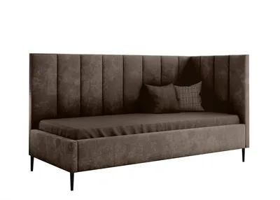 Produktbild von ARES MEBLE Modernes Kinderbett INEZ - Baby Bett - Bett zum Kinderzimmer, mit Bettzeugfach - Velour (Braun, 90x200 cm)