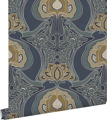 Zdjęcie produktu dla ESTAhome Tapeta vintage kwiaty w stylu secesyjnym szaro-niebieskim 53 cm x 10.05 m