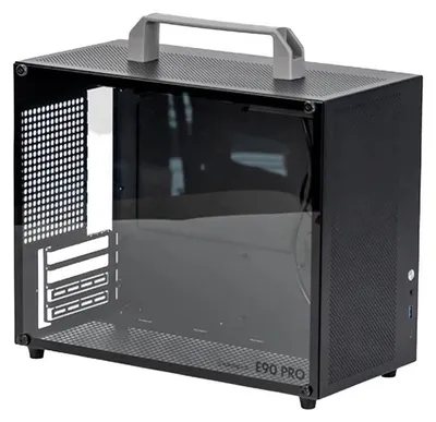 Obrázek produktu pro Skříň pro PC gaming – E90PRO ATX – Vysoký průtok vzduchu – Kompatibilní s RTX 4090 – 240 mm AIO – Prostor pro 6 ventilátorů – Hliníková slitina – 45 × 38 × 26 cm – Černá