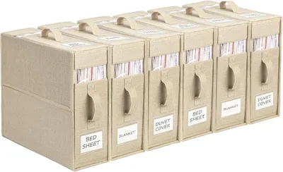 Productafbeelding van Opbergtas voor lakens - Set van 6 - Opvouwbare beddengoed-organizer - Beige