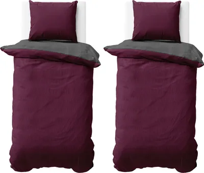Produktbild von Seersucker Bettwäsche 155x220 cm Bordeaux Anthrazit Wende Doubleface Mikrofaser Bettbezug 4 teilig