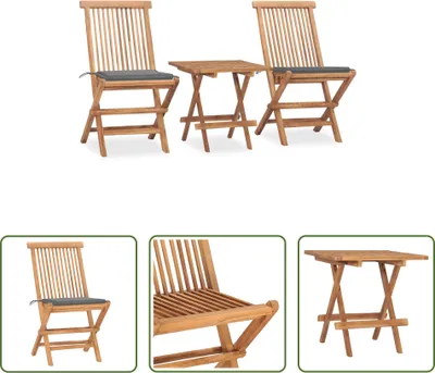 Produktbild von The Living Store 3-tlg. Garten-Essgruppe mit Kissen Klappbar Massivholz Teak