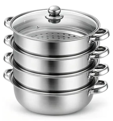 Produktbild von Edelstahl Dampfgarer mit Glasdeckel und 3 Ebenen