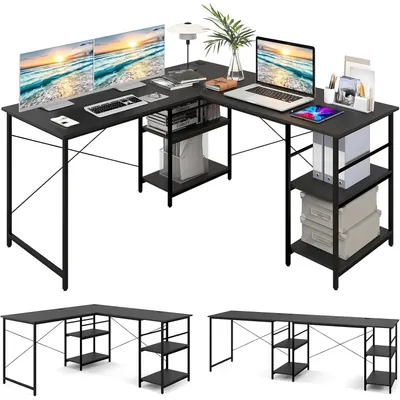 Productafbeelding van L-vormig Bureau - Computerbureau - Werkplek - Gametafel - Thuiswerkplek - Verstelbare Planken