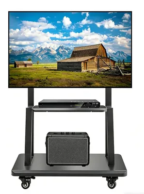 Image de Support TV mobile - Chariot TV sur roulettes - 32 à 75 pouces - Hauteur réglable - Noir