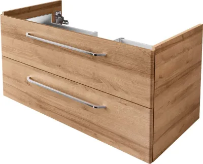 Produktbild von FACKELMANN Waschtisch-Unterschrank MILANO / Badschrank mit Soft-Close / Maße (B x H x T): ca. 100 x 49,5 x 48 cm / Waschbeckenunterschrank mit 2 Schubladen / Korpus: Braun hell / Front: Braun hell