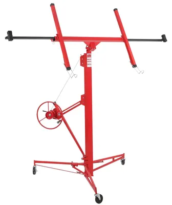 Produktbild von Gipskarton-Plattenheber - Plattenlift - 3,35 m Arbeitshöhe - Verstellbarer Teleskoparm - 3 Feststellrollen - Schwerlast