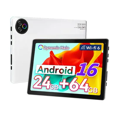 Produktbild von JENBIZZ Tablet 10 Zoll 24GB RAM 64GB ROM bis 1TB TF, Android 16, HD IPS, Dual-Kamera, Weiss