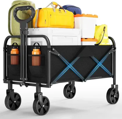 Immagine prodotto di Carrello pieghevole - Carrello da spiaggia e da giardino - Capacità 50 l - Portata 50 kg - Per carichi pesanti - Nero