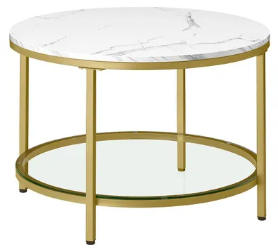 Obrázok produktu pre Biele konferenčné stolíky s mramorovou doskou a zlatými akcentmi – moderný dizajn – sklo a oceľ – 65 x 46 x 73,5 cm