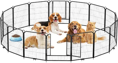 Produktbild von Hundelaufstall Metall 16 Paneele 81 cm hoch Hundegehege Welpenauslauf schwarz