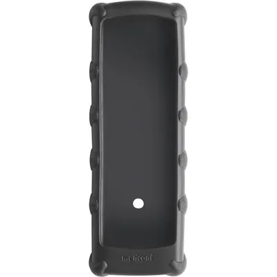 A black universal remote control cover with a white dot in the center.
