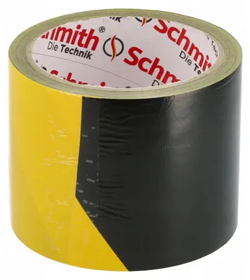 Zdjęcie produktu dla Taśma ostrzegawcza Schmith, czarno-żółta, 75 mm x 100 m, taśma ostrzegawcza, taśma wytyczająca, do użytku na budowach
