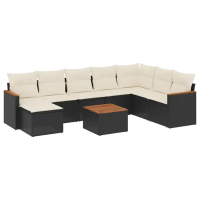 Produktbild von vidaXL 9-tlg. Garten-Sofagarnitur mit Kissen Schwarz Poly Rattan