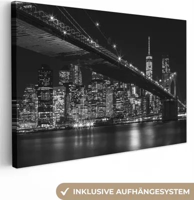 Produktbild von MuchoWow® - Leinwandbilder - New York - Brooklyn - Brücke, Wandbild, Wanddeko Bilder Wohnzimmer, 30x20 cm