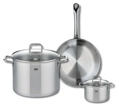 3-teiliges Edelstahl-Kochset: Bratpfanne 28 cm, Töpfe 14 & 26 cm, Induktion