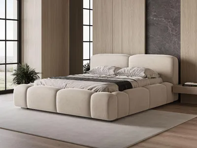 Produktbild von GrainGold Polsterbett Aubi 180x200 cm - Bett 180x200, Polsterbett mit Bettkasten & Lattenrost - Bett mit Velvet-Stoff - Beige