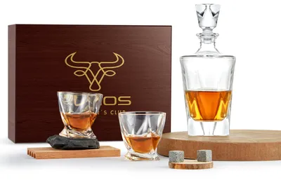 Immagine prodotto di Set da whisky Echos | bicchieri da whisky | set da whisky da 9 pezzi | 8 pietre di granito + pinze