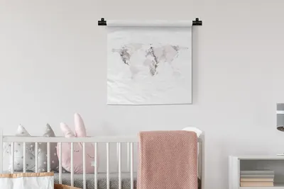 Produktbild von MuchoWow® Wandteppich Wandbehang Weltkarte - Weiß - Marmor 60x60 cm Tapisserie Dekoration Wandtuch - Dekorationen - Wand Decke