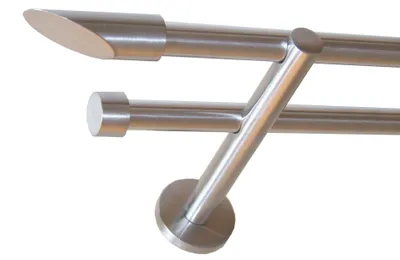 Produktbild von Gardinenstange Set Edelstahl Look Metall Ø 16mm zur Wandbefestigung 2-lauf Modern Schräg, Länge wählbar H22 E15 E16