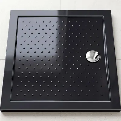 Produktbild von doporro Duschtasse Duschwanne 90x120x4 flach aus Acryl Schwarz mit Anti-Rutsch Profil und DIN-Anschlüssen für bodenebene Montage geeignet Lucia02