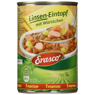 Obrázok produktu pre Erasco šošovicový guláš s klobásami pre celú rodinu 400g