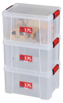 Immagine prodotto di SUNDIS Clip'N Store, set di 3 contenitori per alimenti da 17 litri con coperchio a scatto, trasparenti
