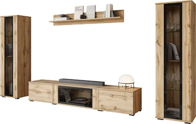 Produktbild von MIRJAN24 Wohnwand Caro, TV-Möbel, Große Anbauwand, Schrankwand, Wohnzimmer-Set (Farbe: Wotan, ohne Beleuchtung)