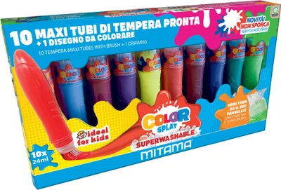 Zdjęcie produktu dla Farby tempera, zestaw 10 kolorów, tubka z pędzelkiem, MITAMA 62864