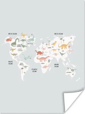 Produktbild von MuchoWow® Poster Kinderzimmer - Weltkarte - Dinosaurier 120x160 cm - Wandbilder