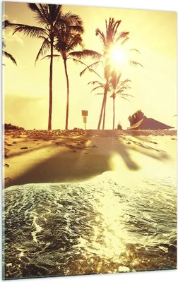 Produktbild von Bilder auf glas - Einteilig - Strand Meer Palme - 50x70cm - Glasbilder - Wandbilder - Bilder - zum Aufhängen bereit - Wanddekoration aus Glas - Glas Bilder - Wandbild auf Glas - GPA50x70-3609
