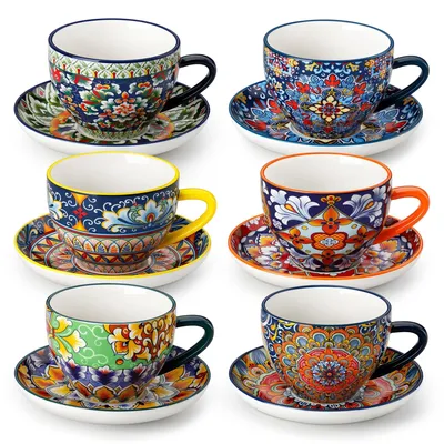Obrázek produktu pro Sada cappuccinových šálků 6 kusů - Kávové šálky s podšálky - 150 ml