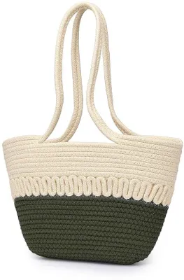 Immagine prodotto di Borsa da spiaggia intrecciata Ibenzoa® per donna – realizzata a mano con filato di cotone naturale, ampia capacità, leggera e traspirante, dimensioni 42 x 24 x 10 cm, peso 0,46 kg