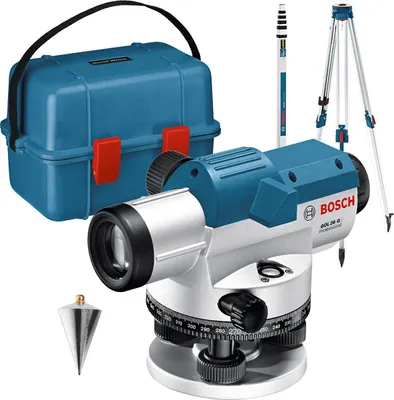 Obrázok produktu pre Bosch GOL 26 G + GR 500 + BT 160, 100 m, 1,6 mm/m, 360°, Vodorovný, Radový, Čierna, Modrá, Strieborná