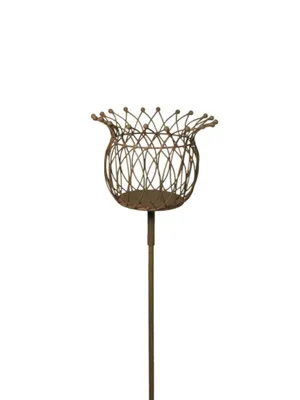 Produktbild von Korb am Stab Pflanzkorb braun rostfarbend Shabby Pflanzschale Gartendeko Ø19,5cm H132cm