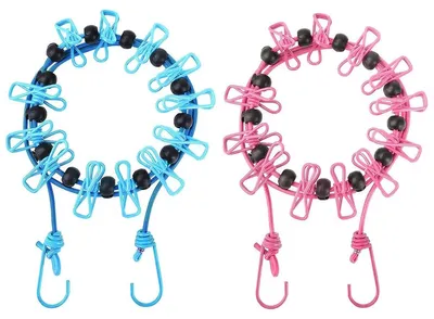 Tragbare Wäscheleine 2er-Pack, 12 Clips, elastisch, für Reisen & Camping